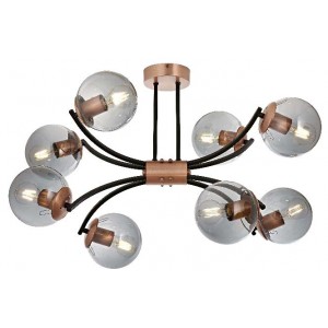 METAL and GLASS COPPER ANTIQUE COLOR and BLACK CHANDELIER 75 x 50 CM LOAD: 60 CM